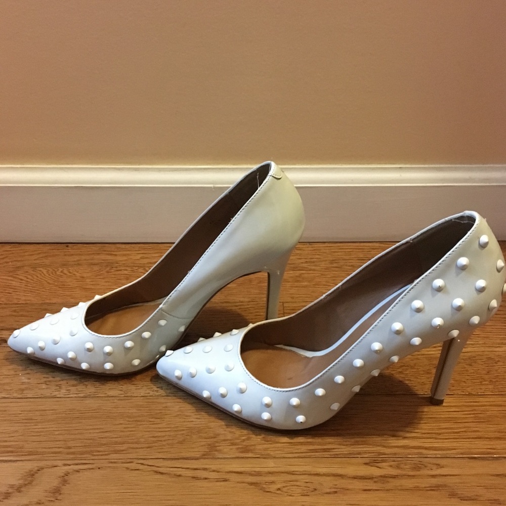 White Studded Patent Pump View 2